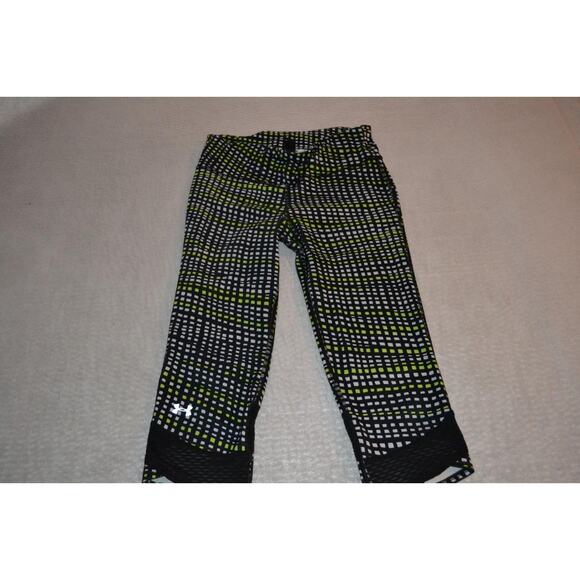 41879-a Under Armour Gym Capri Pants Black Neon Green Size Small Womens - Picture 2 of 7